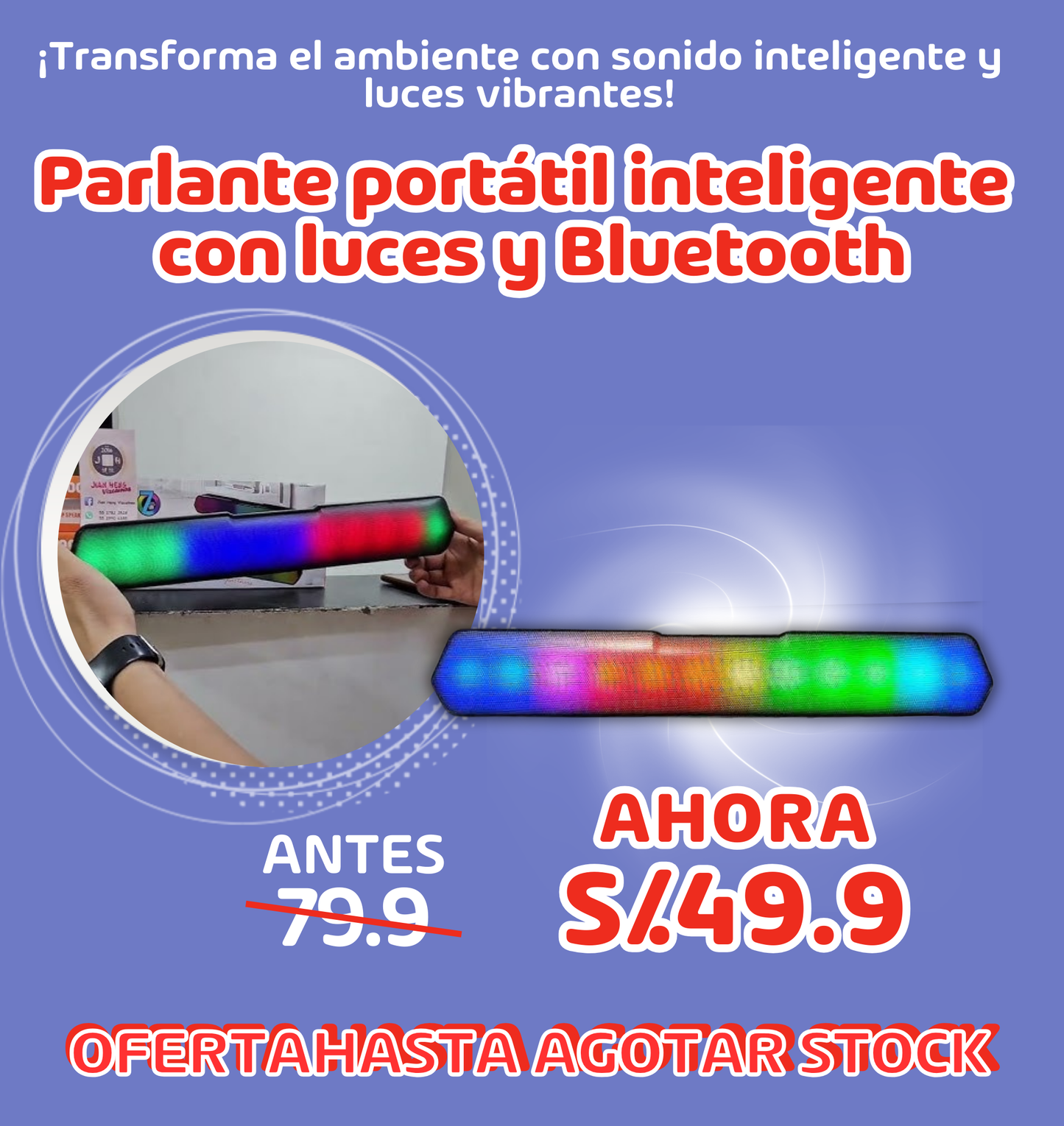 Parlante inteligente portátil con luces decorativas y Bluetooth